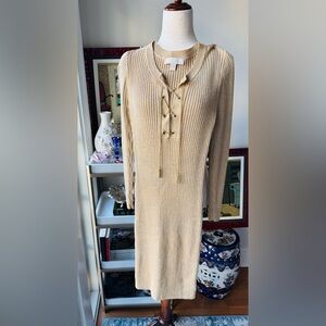 Michael Kors Tan Ribbed Long Sleeve Dress